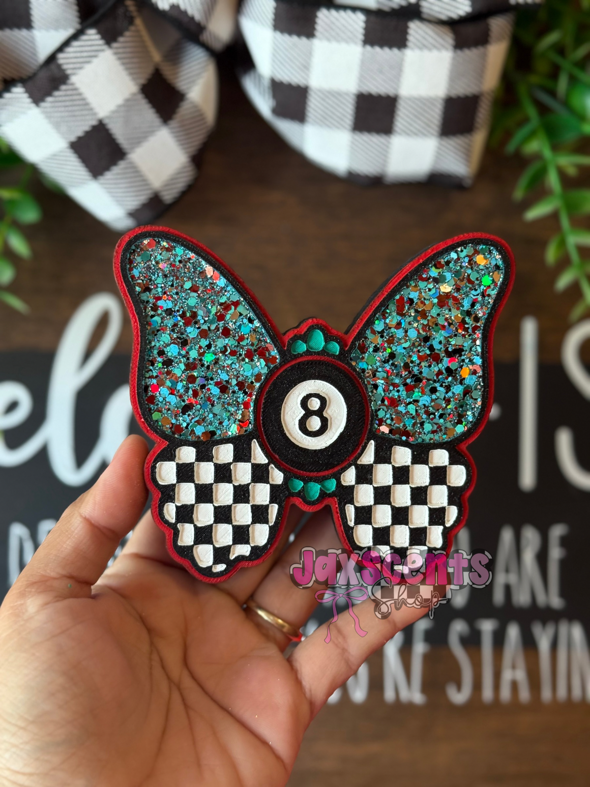 Western Checkered 8 Ball Butterfly Car Freshie