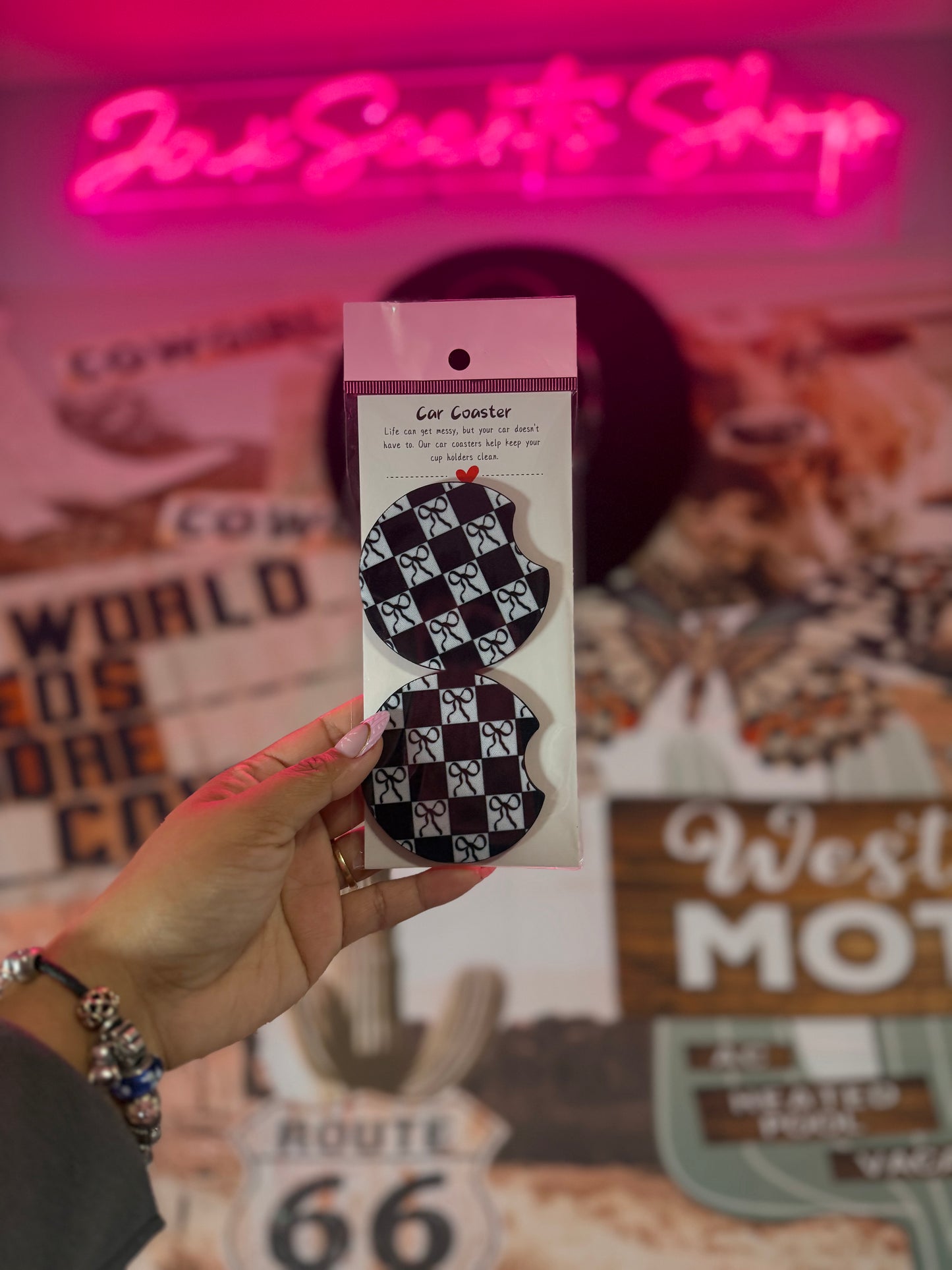 Checker Black Bows Coaster Set