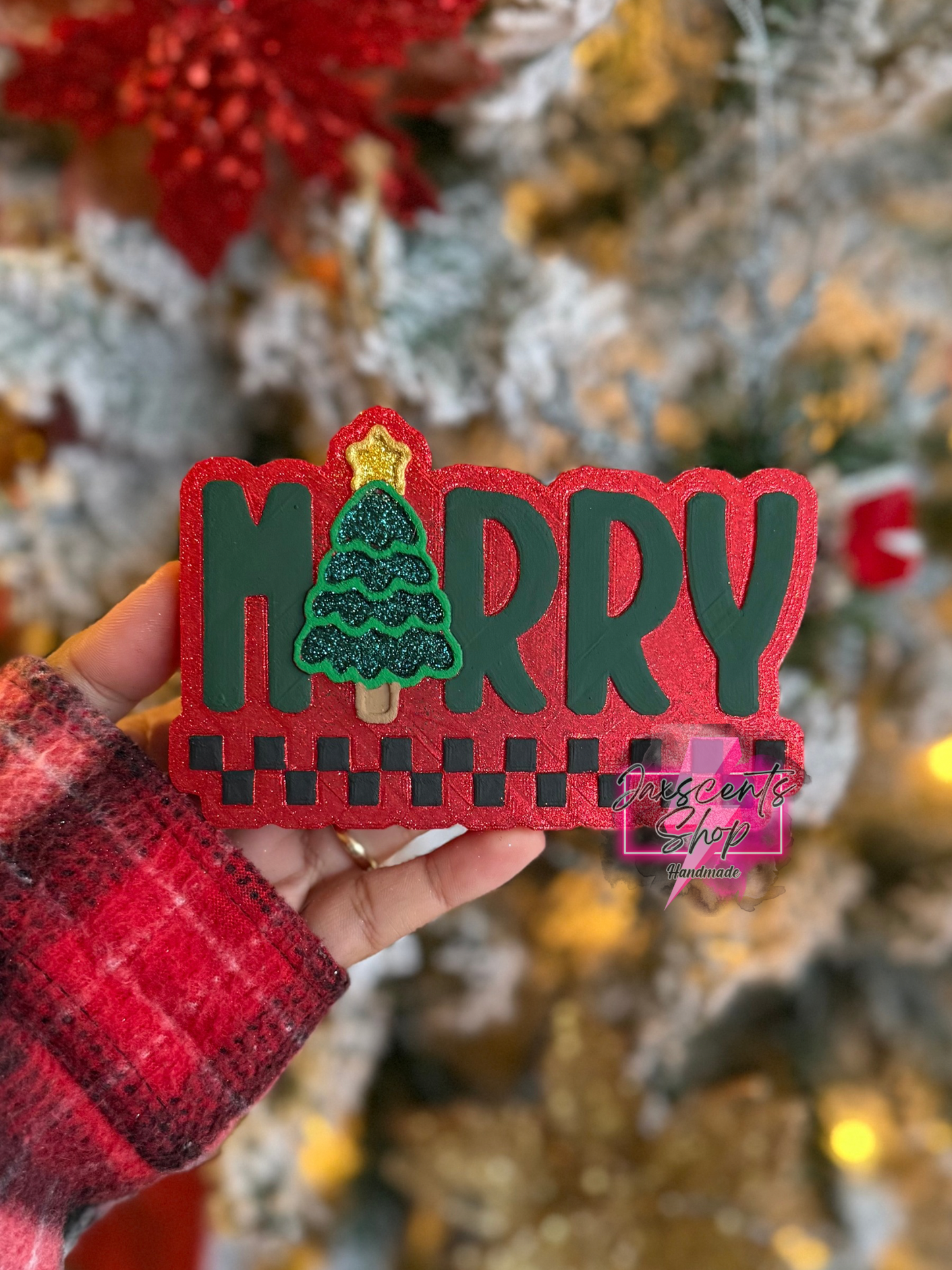 Checkered Merry Christmas Tree Car Freshie