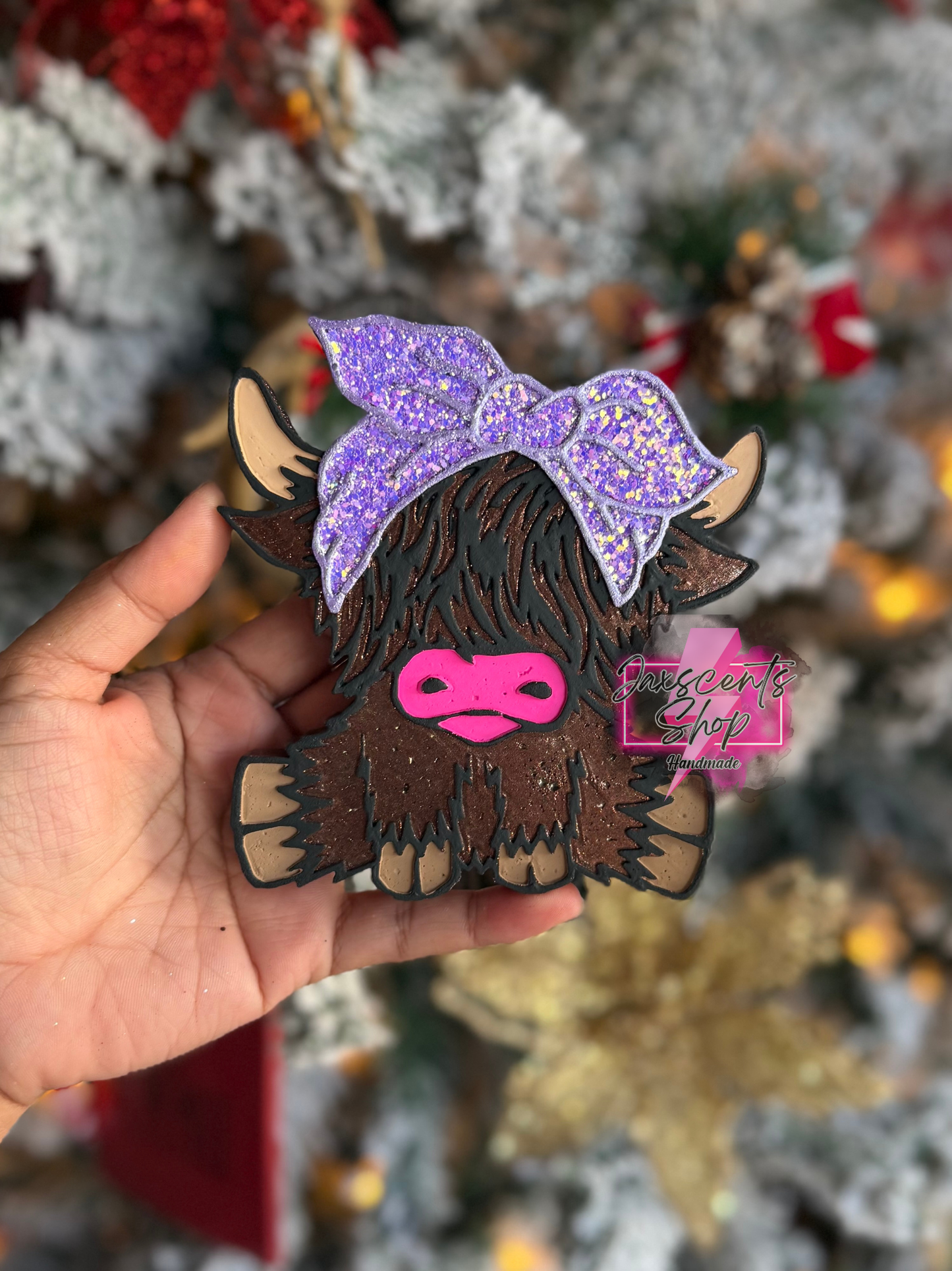 Highland Cow with Bow Car Freshie