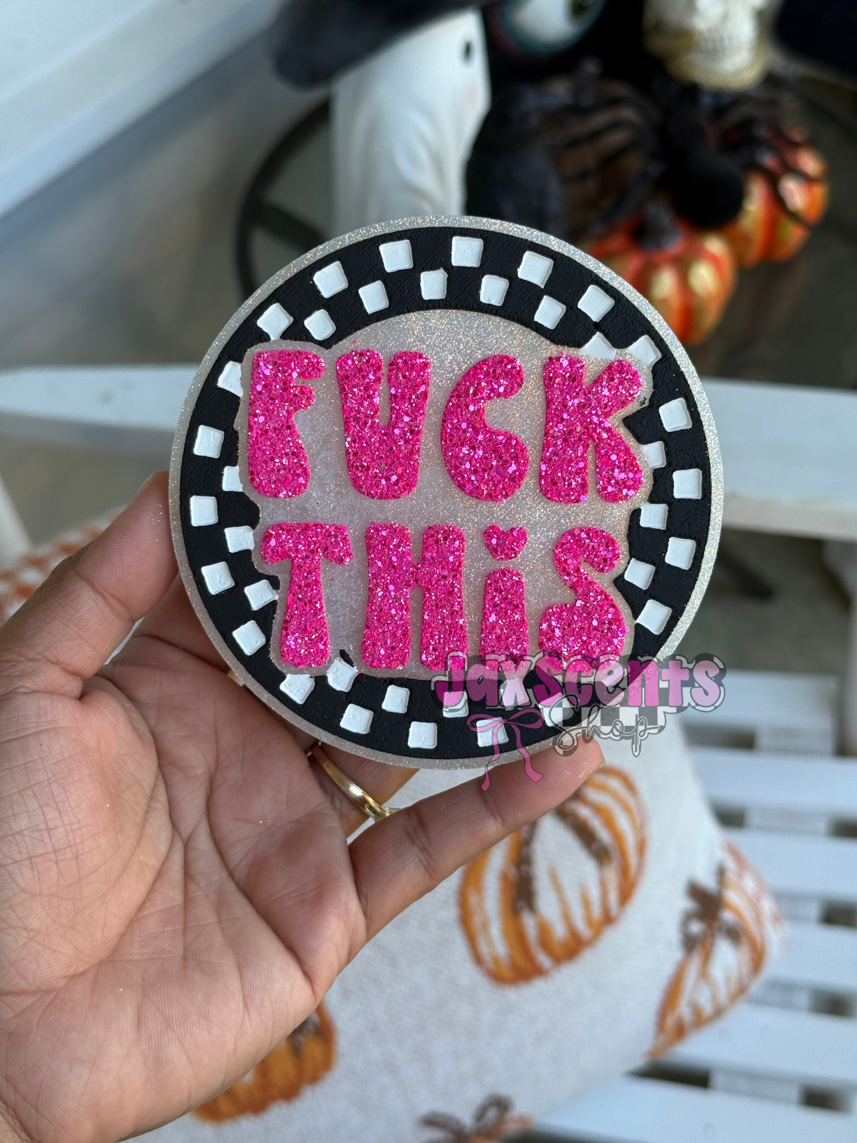 Fuck This Checkered Circle Car Freshie