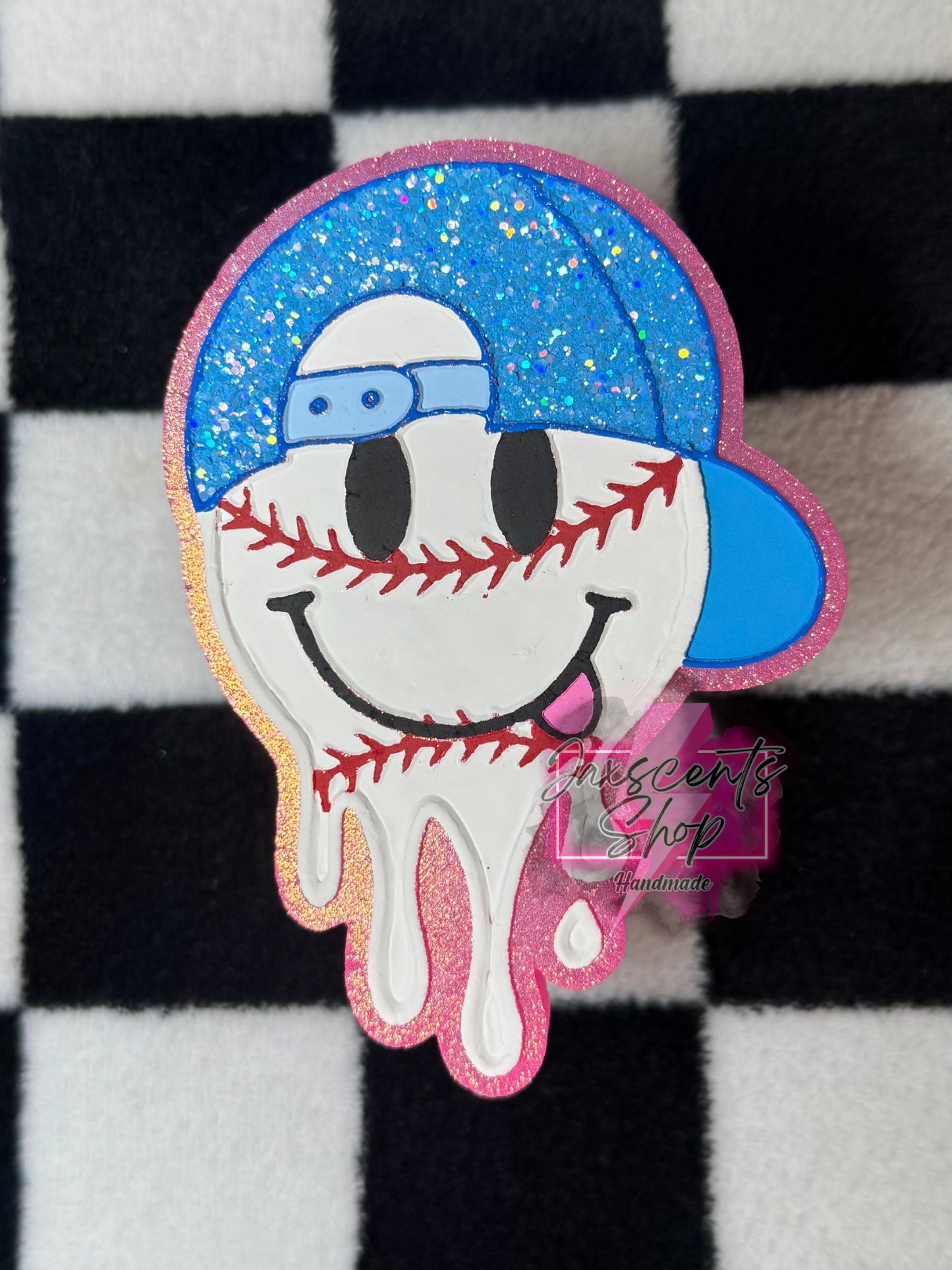 Drip Baseball/SoftBall Smiley with Hat
