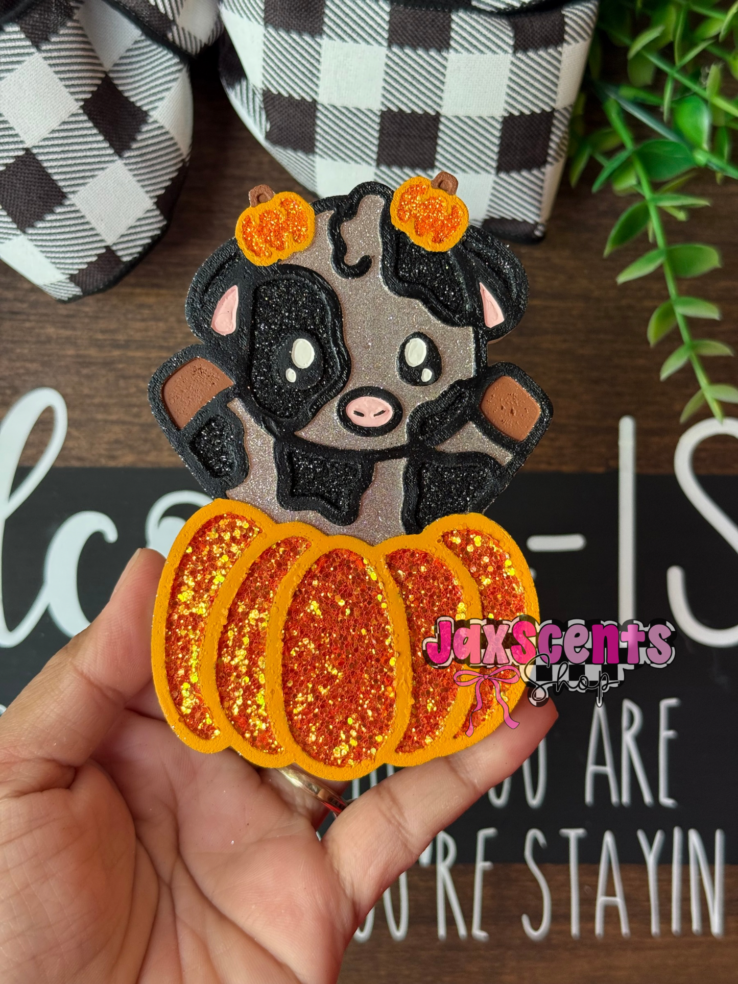 Fall Cow in Pumpkin Car Freshie