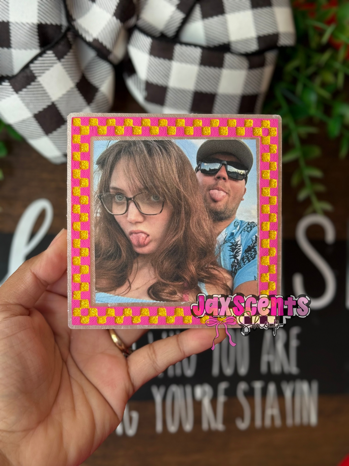 Checker Frame (Custom Photo) Car Freshie