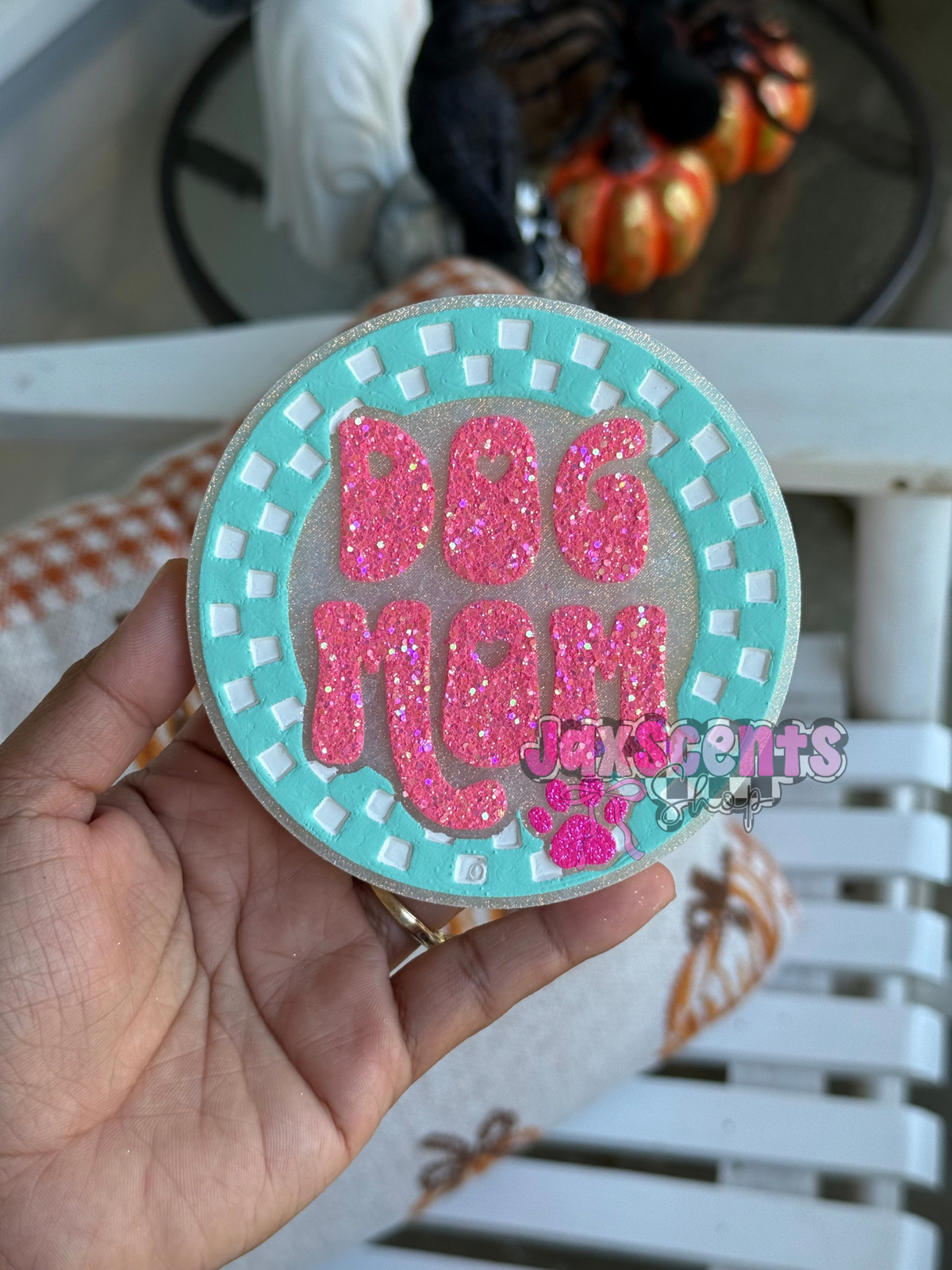 Dog Mom Checkered Circle Car Freshie