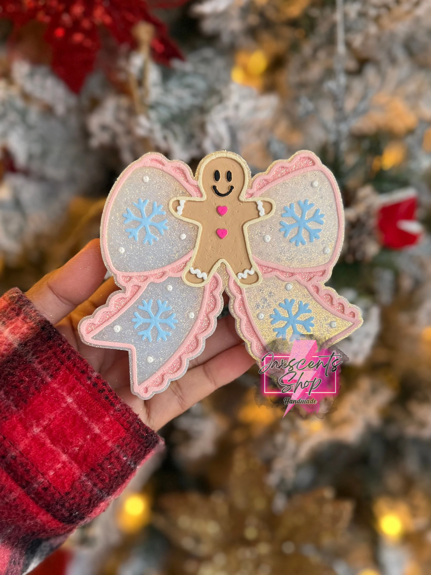 Gingerbread Snowflake Bow Car Freshie