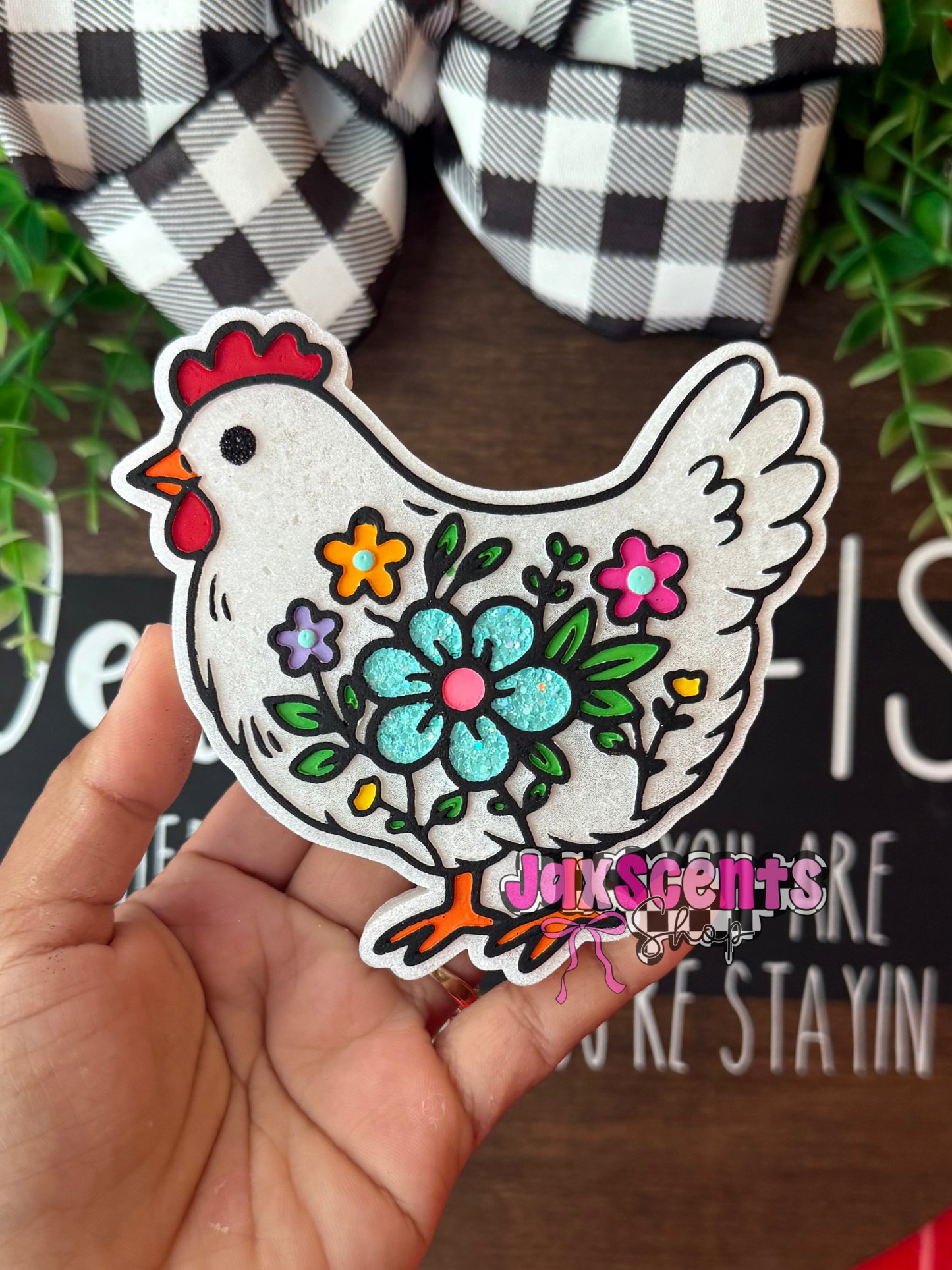 Floral Chicken Car Freshie
