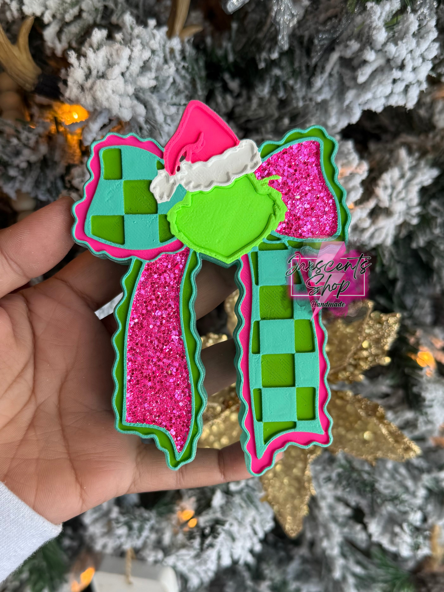 Green Guy Checkered Bow Car Freshie