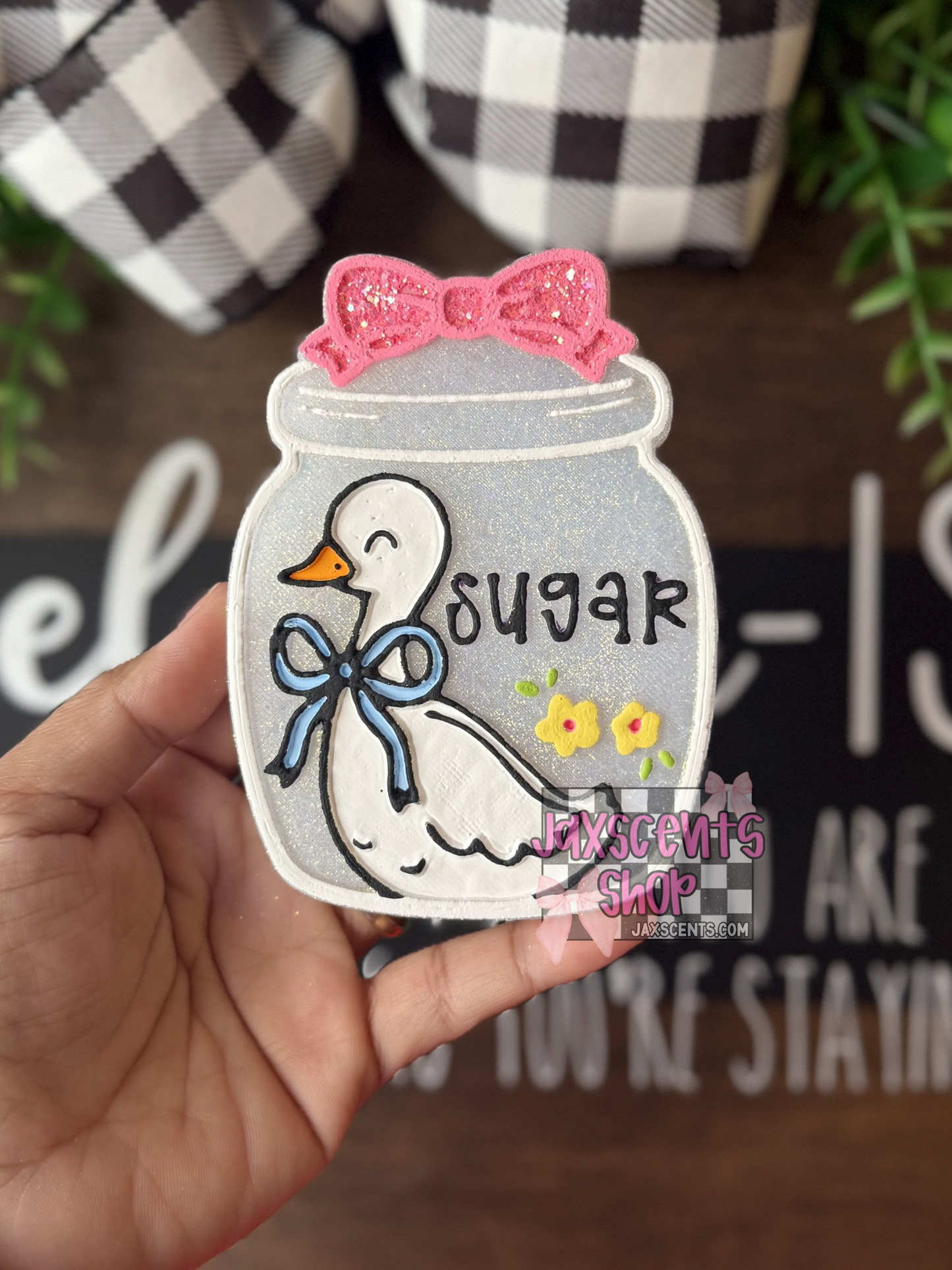 Sugar Goose Canister with Bow Car Freshie