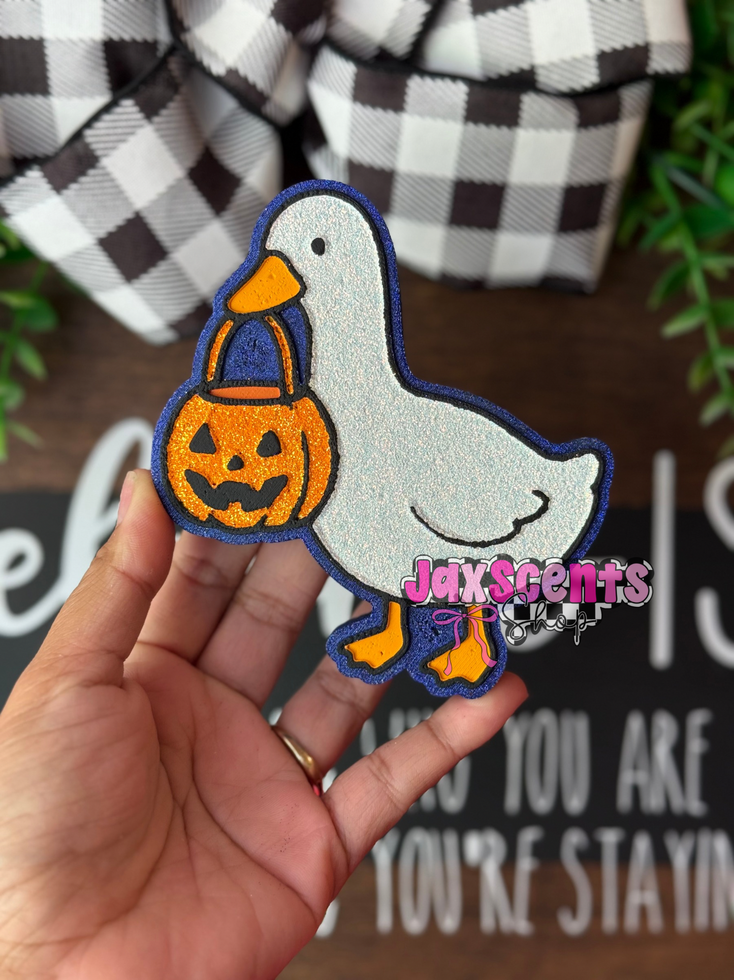 Goose With Pumpkin Bucket Car Freshie