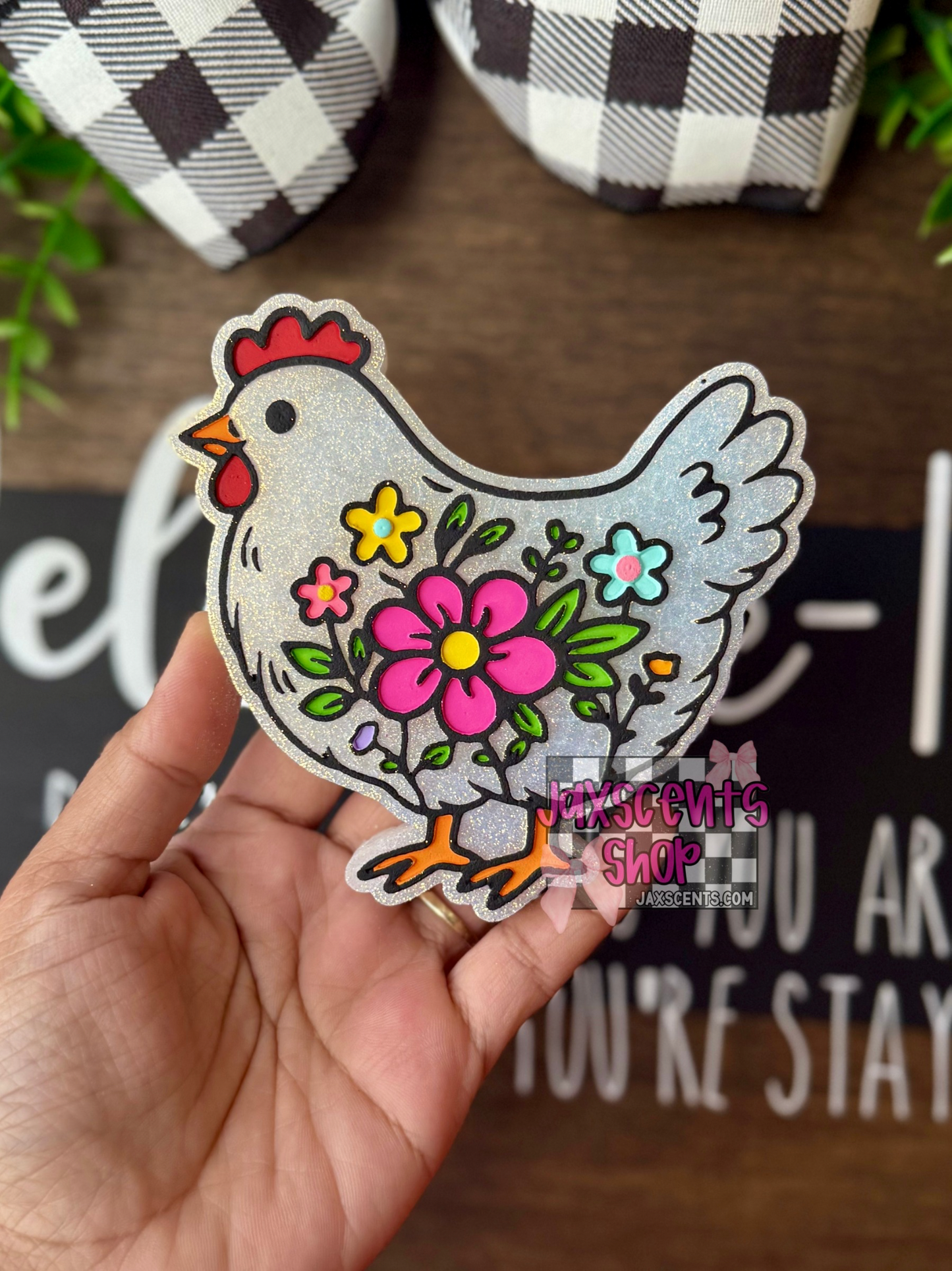 Floral Chicken Car Freshie