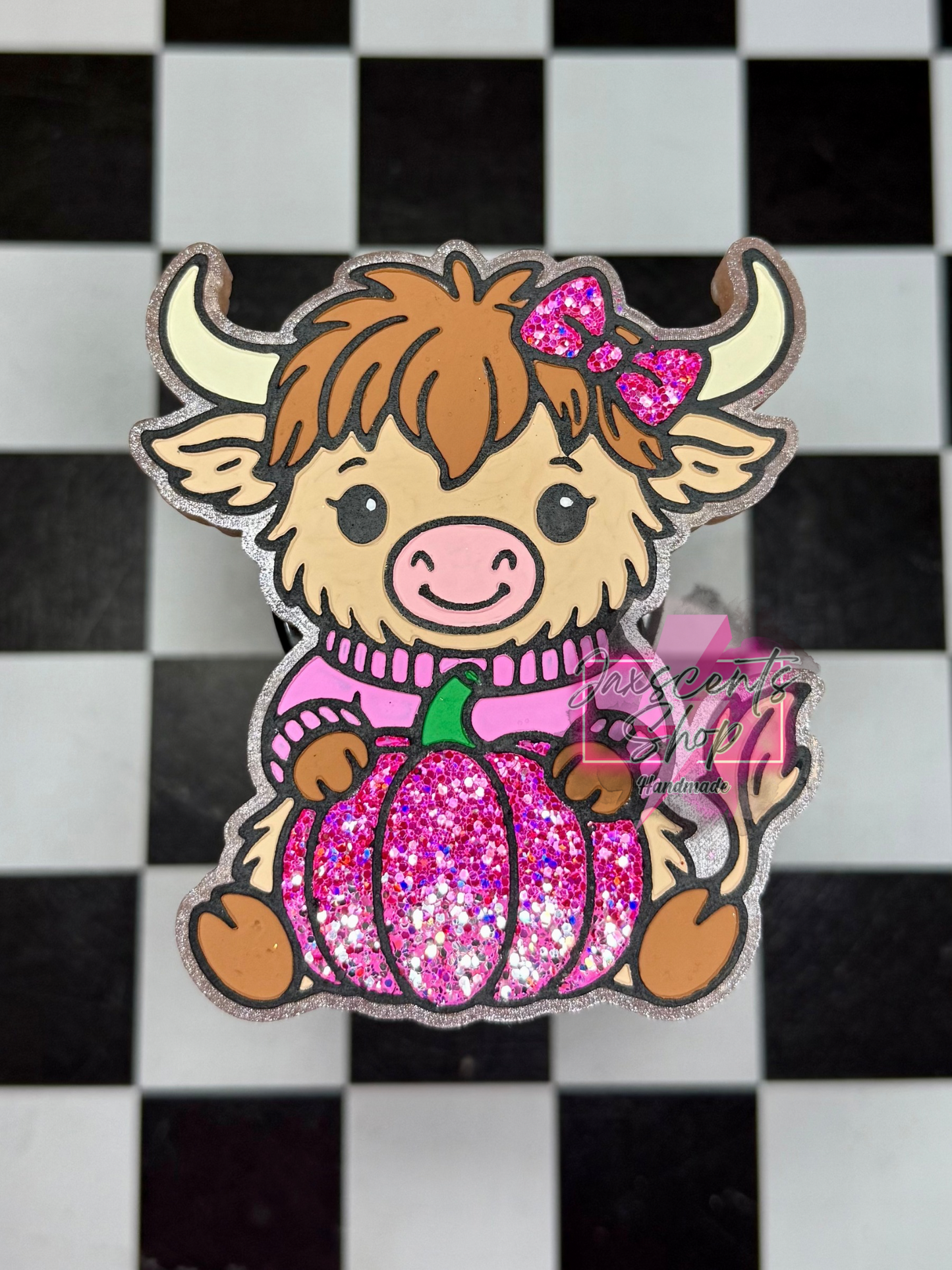 Cute Highland Cow In Sweater w/ Pumpkin