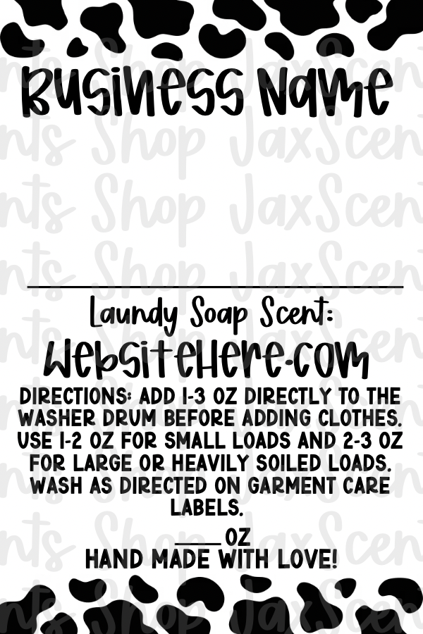 4x6 Laundry Soap Scent Labels Cow Print