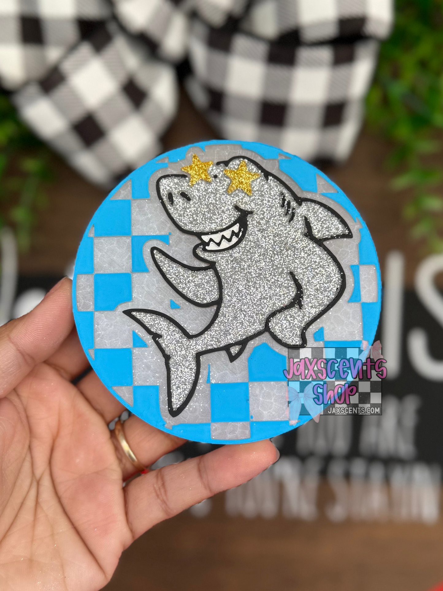 Checkered Shark with Star Eyes Car Freshie