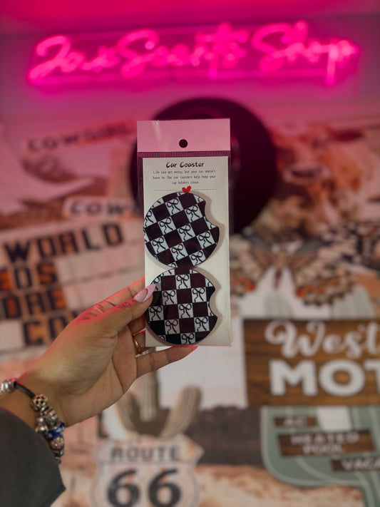 Checker Black Bows Coaster Set