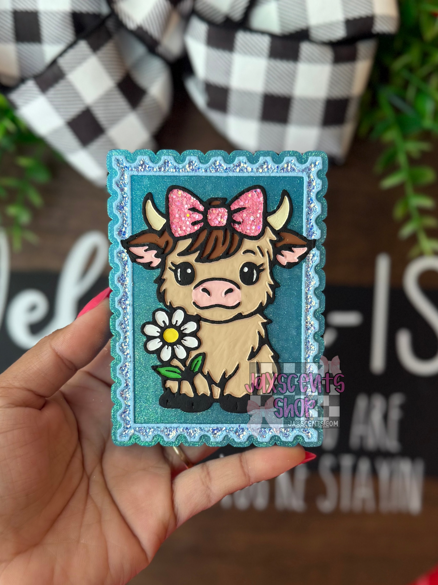 Highland Cow Frame and Bow Car Freshie