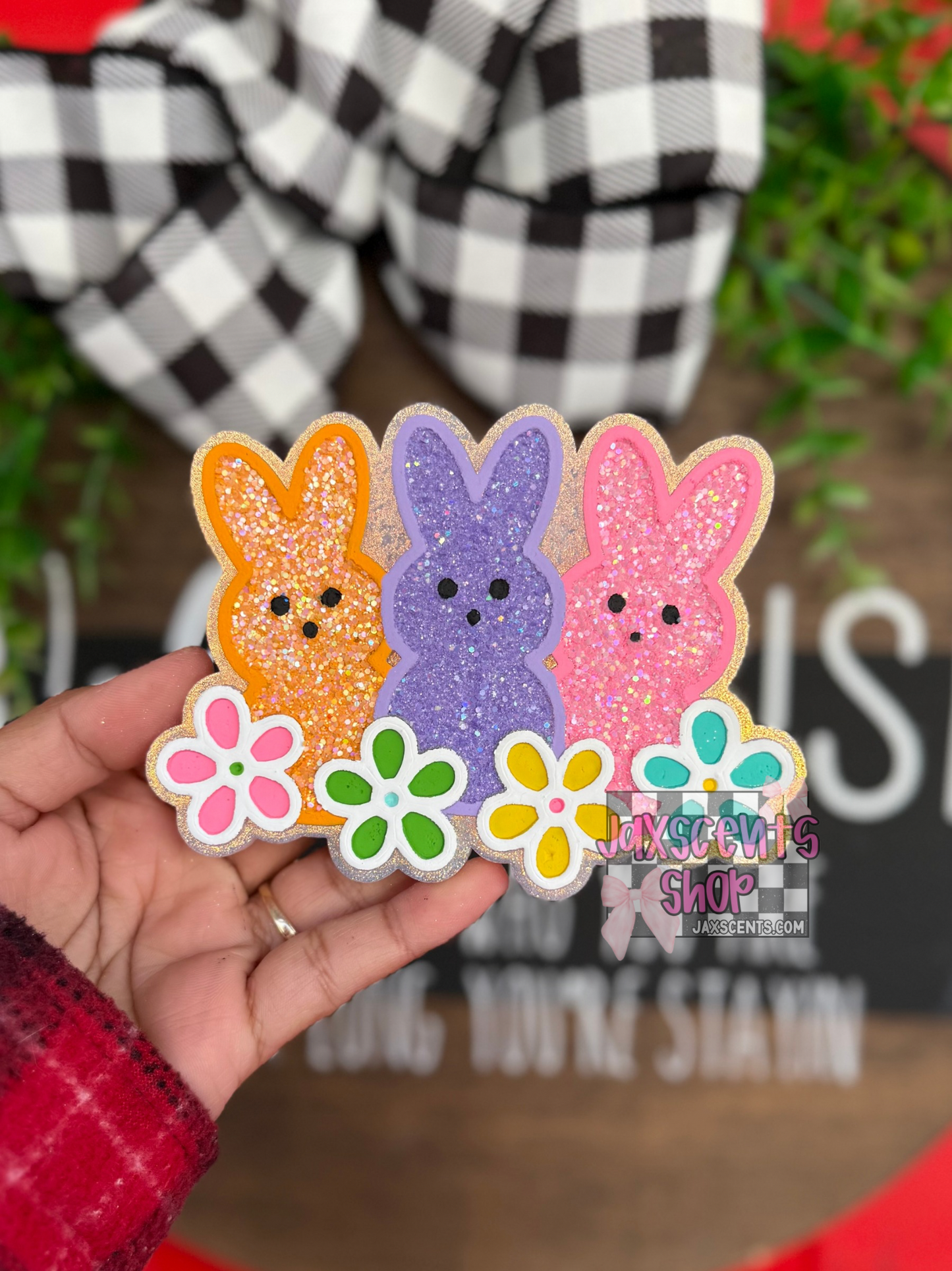 Marshmallow Bunnies with Flowers Car Freshie