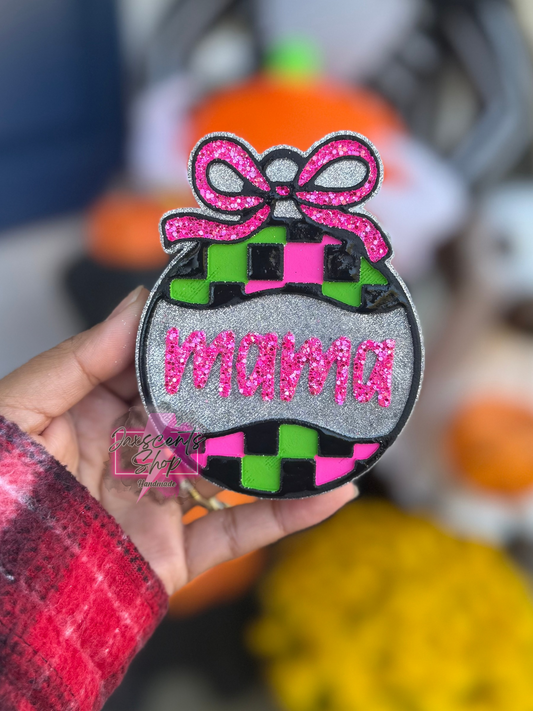 Mama Checkered Ornament With Bow