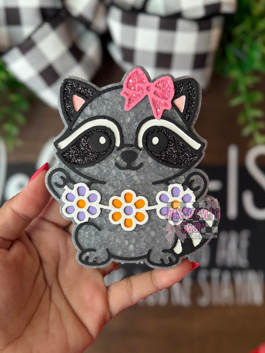 Raccoon With Floral Banner Car Freshie