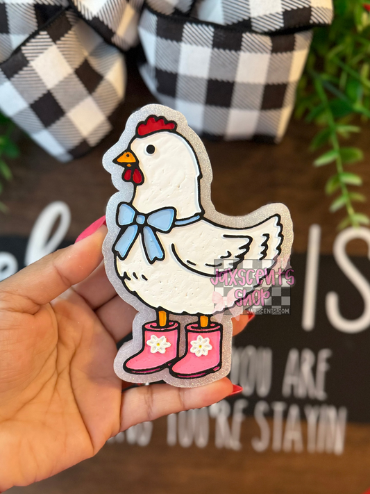 Chicken with Boots and Bow Car Freshie