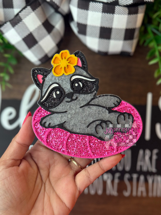 Raccoon in Floatie Hibiscus Car Freshie