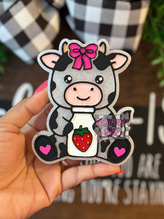 Cow with Strawberry Milk and Bow Car Freshie