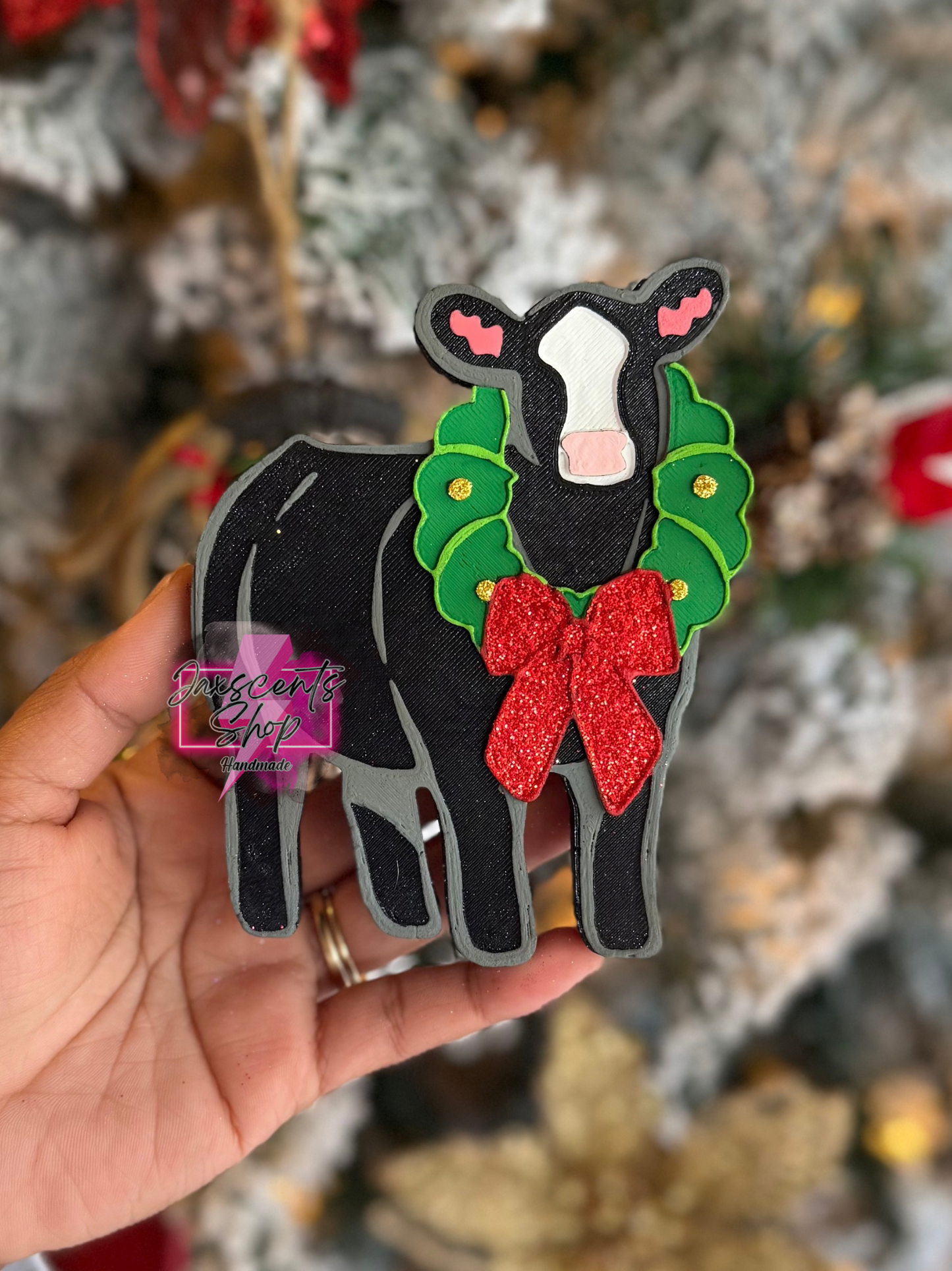 Show Cow With Christmas Wreath