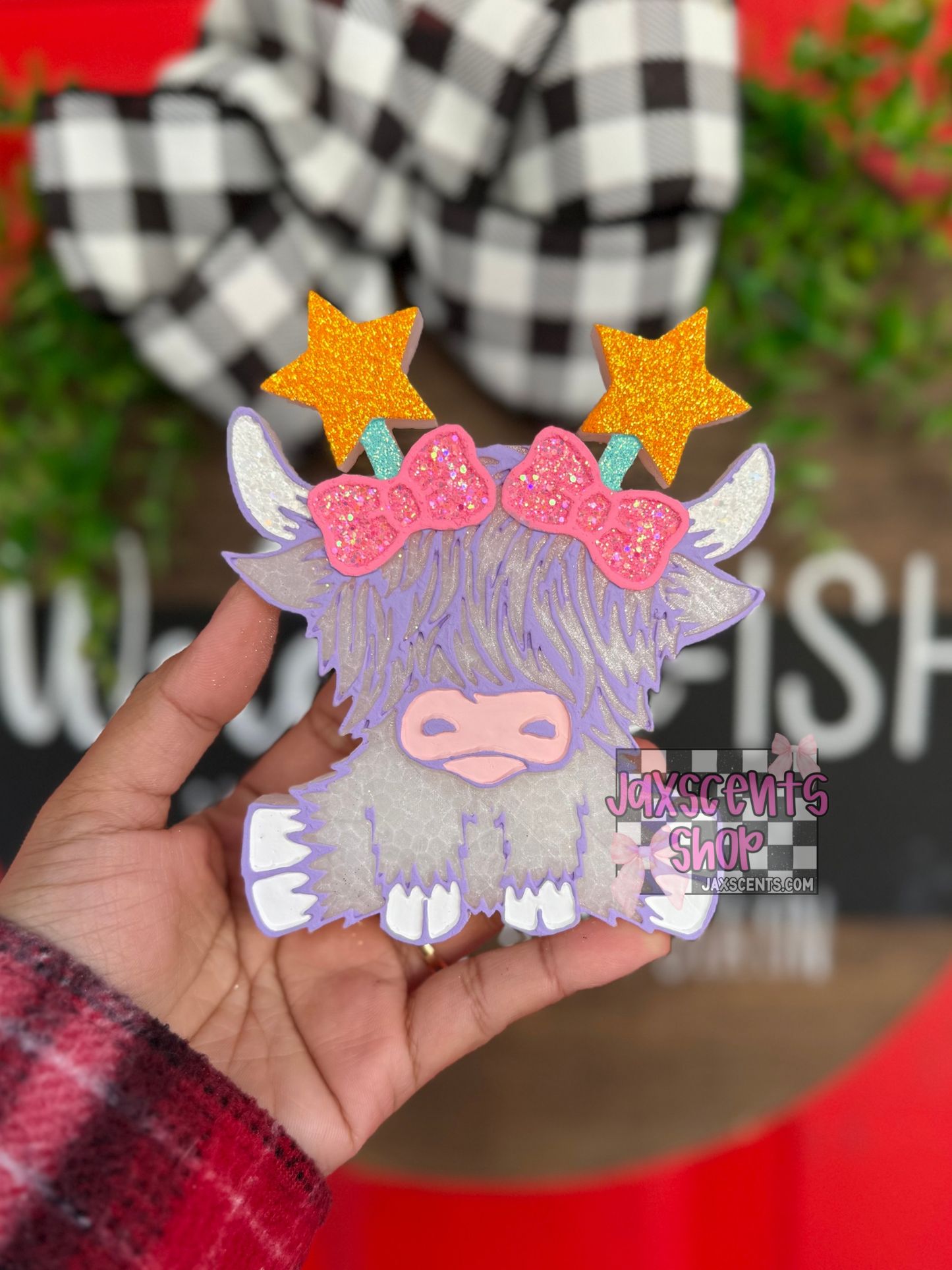 Highland Cow with Bows & Stars Car Freshie