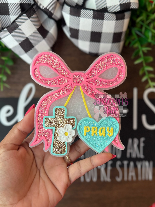 Pray Cross Cherries with Bow Car Freshie