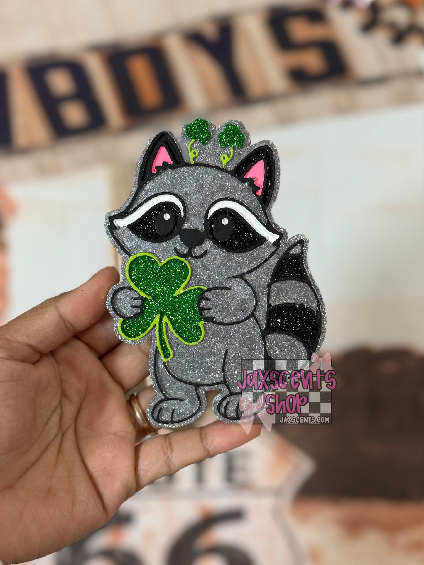 Raccoon w/ Shamrock Car Freshie