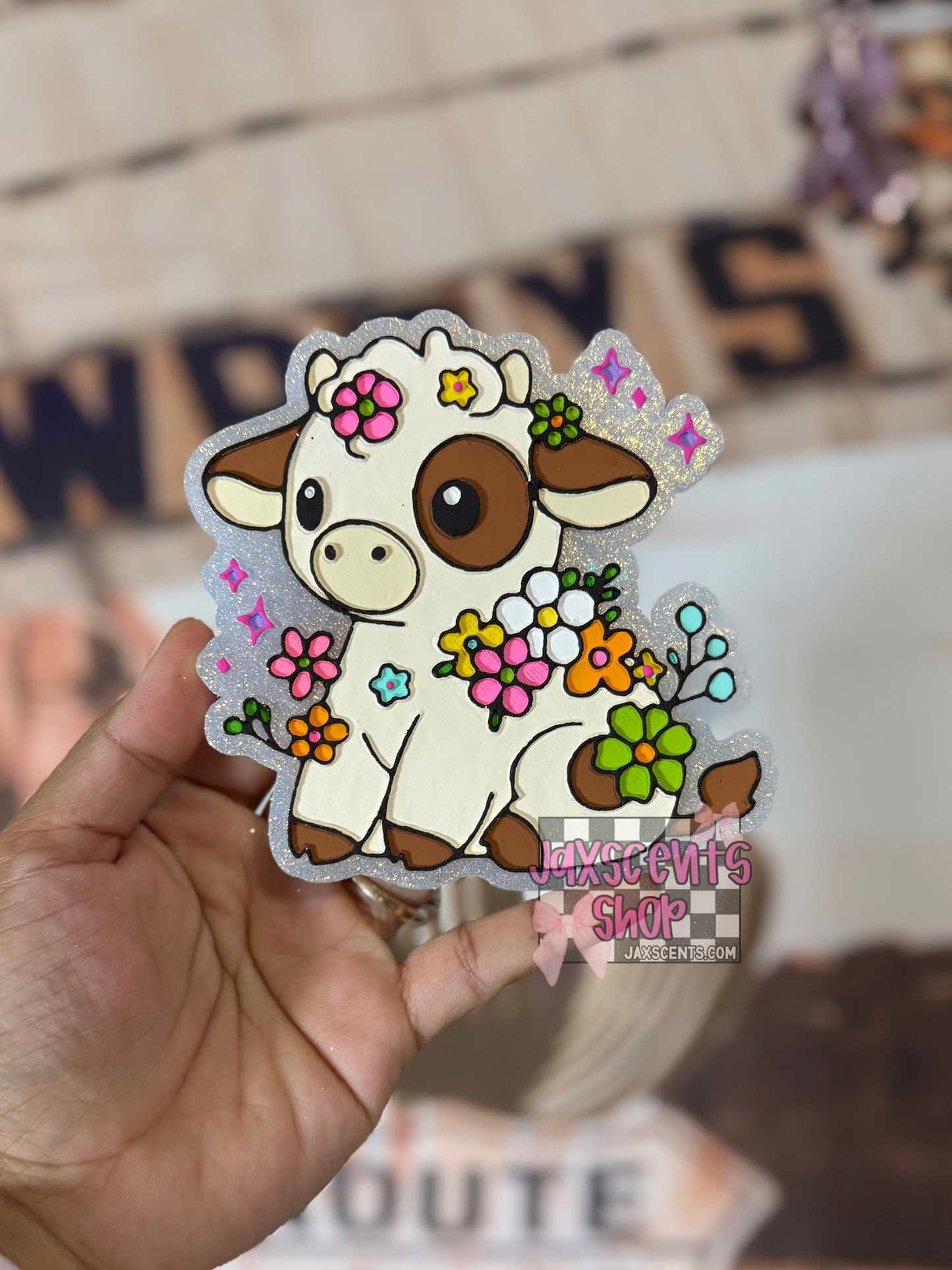 Cow In Flowers Car Freshie