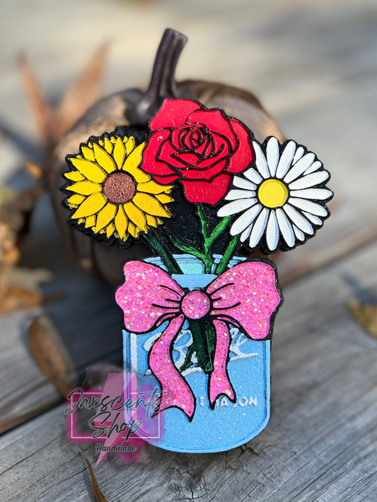 Mason Jar Flowers With Bow