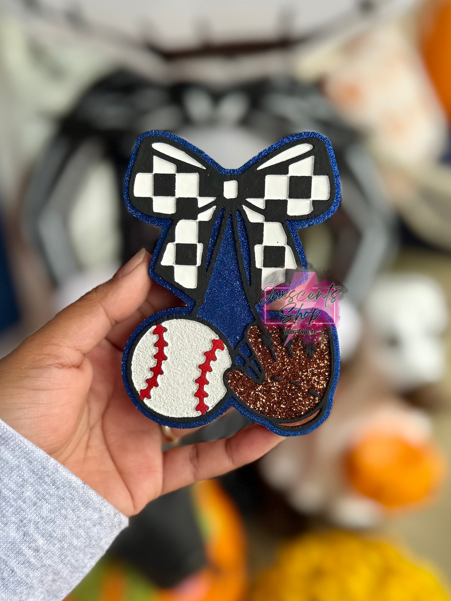 Baseball And Glove Checker Bow
