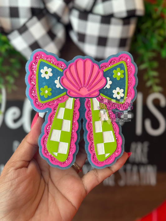 Floral Seashell Checker Bow Car Freshie