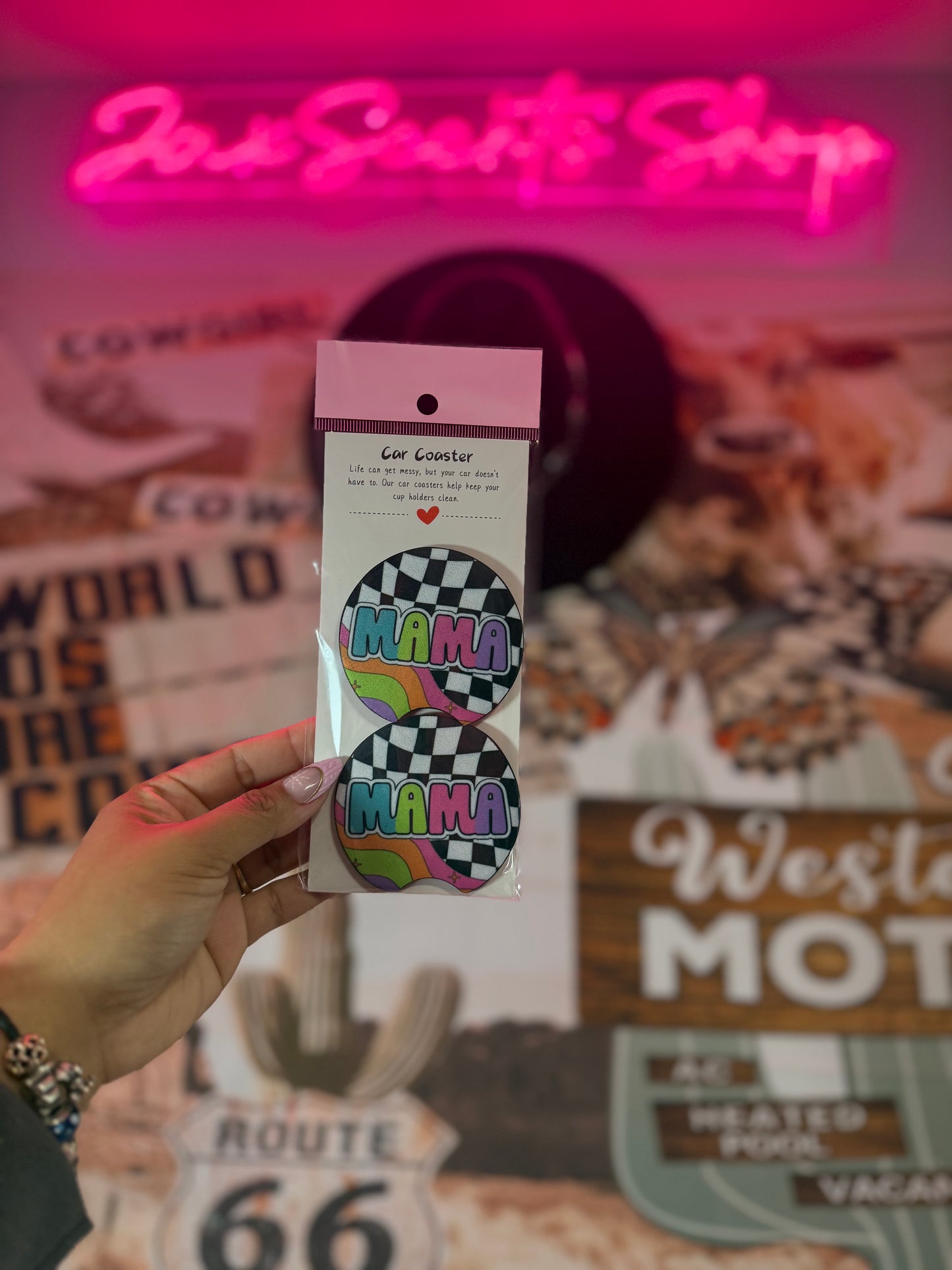Checker Retro Mama Coaster Set