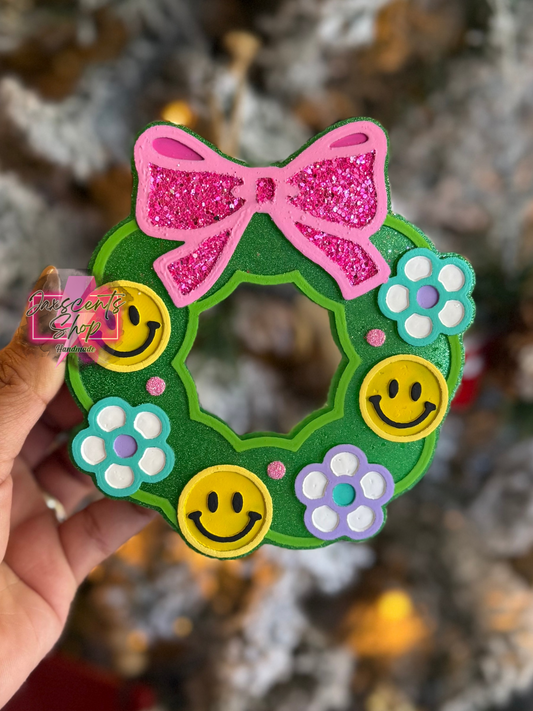 Retro Floral & Smiley Christmas Wreath