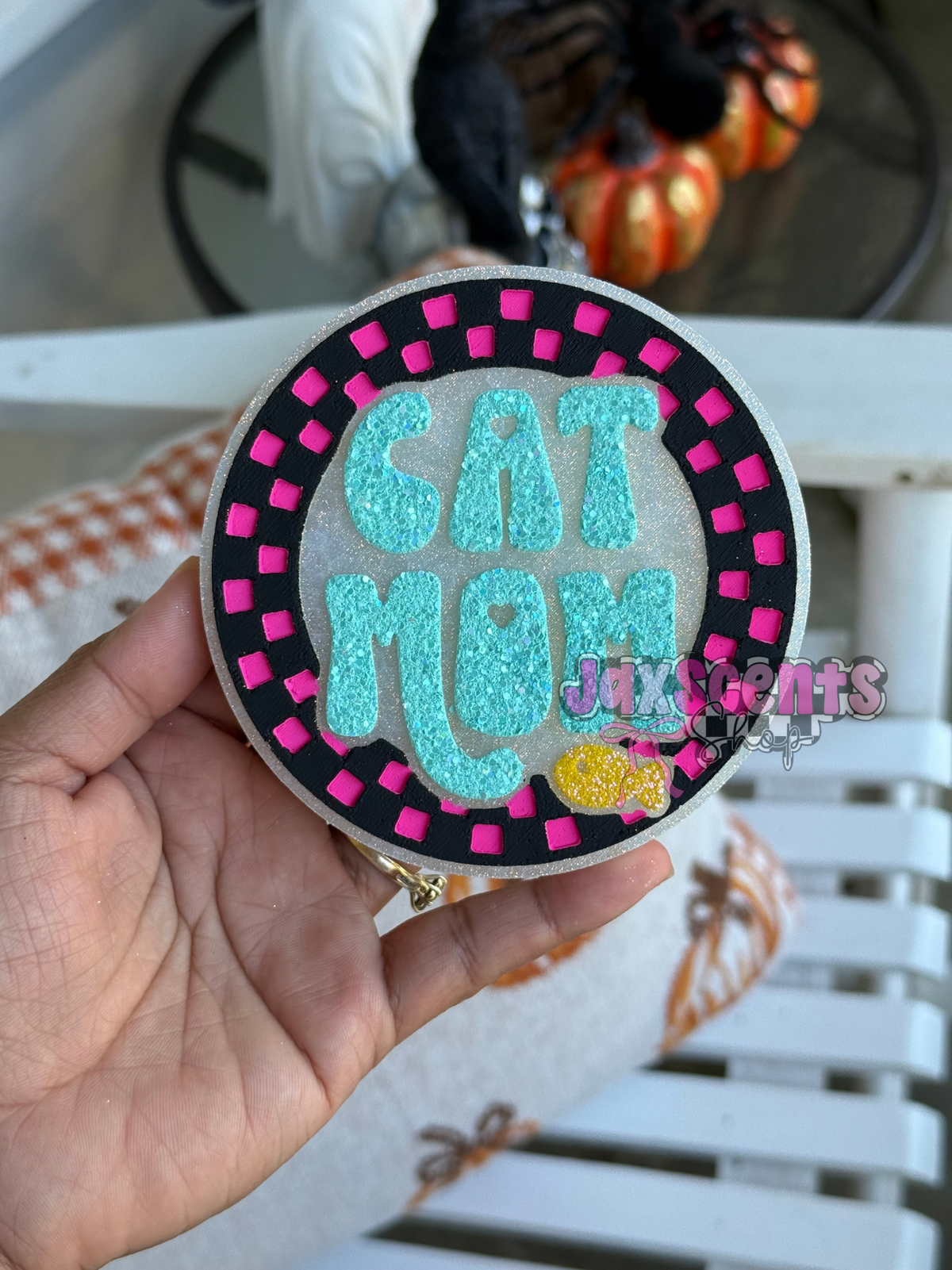Cat Mom Checkered Circle Car Freshie