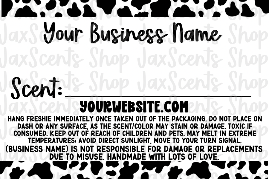 Cow Print Freshie Scent Labels (3x2)