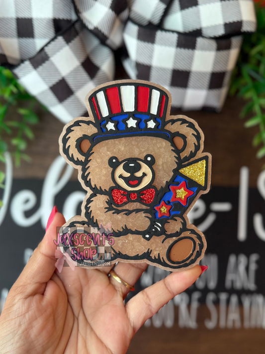 Patriotic Bear Holding Firecracker Car Freshie Car Freshie