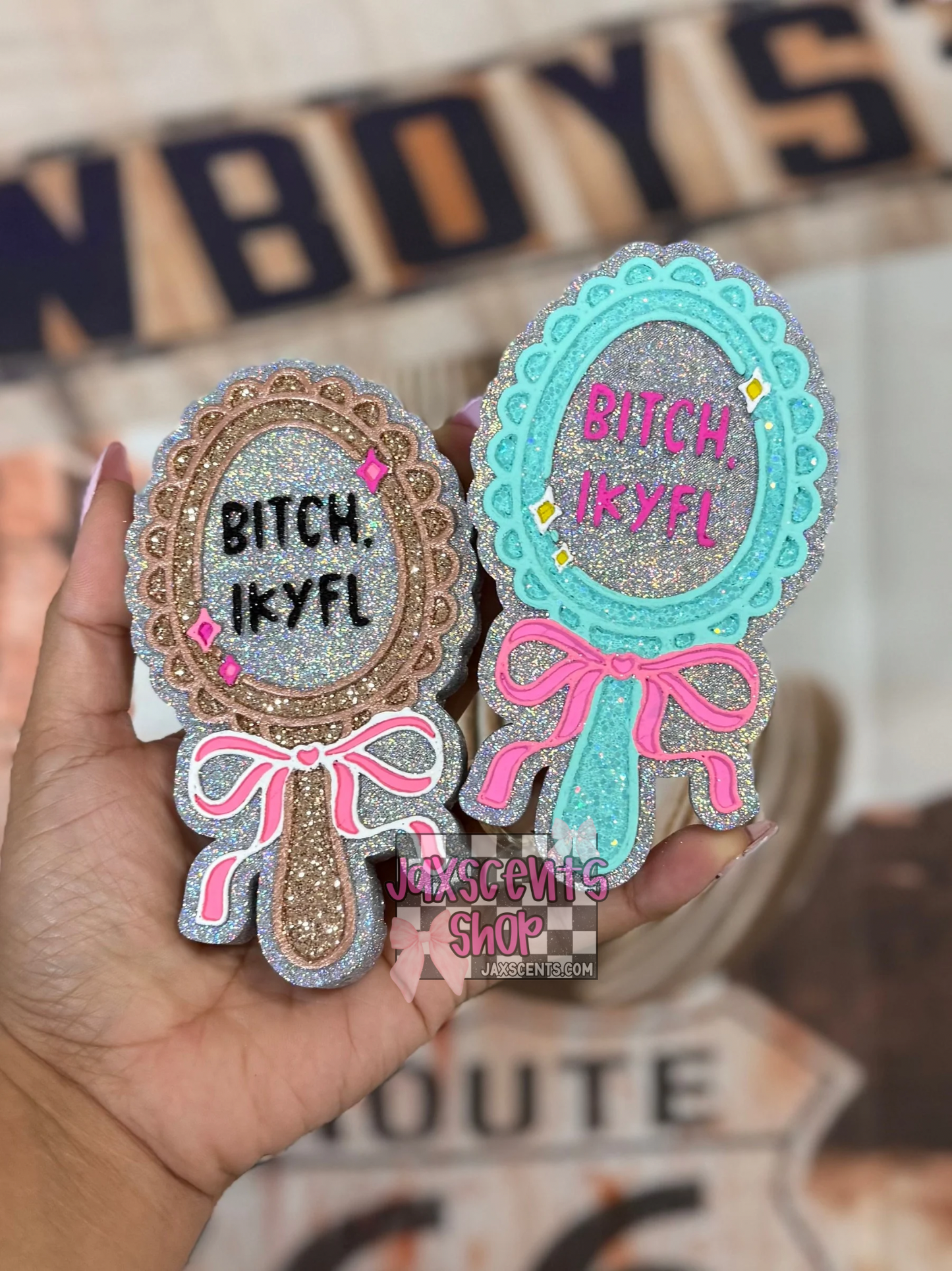 Bitch, IKYFL Mirror with Bow Car Freshie
