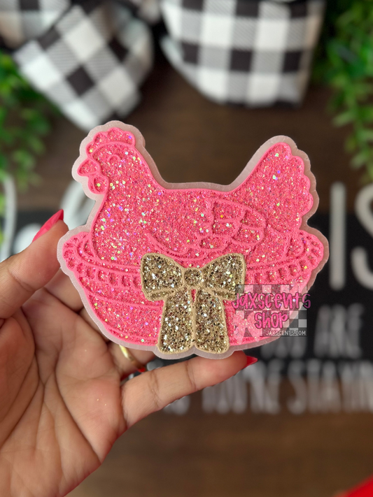 Hen On Beaded Nest Bow Car Freshie