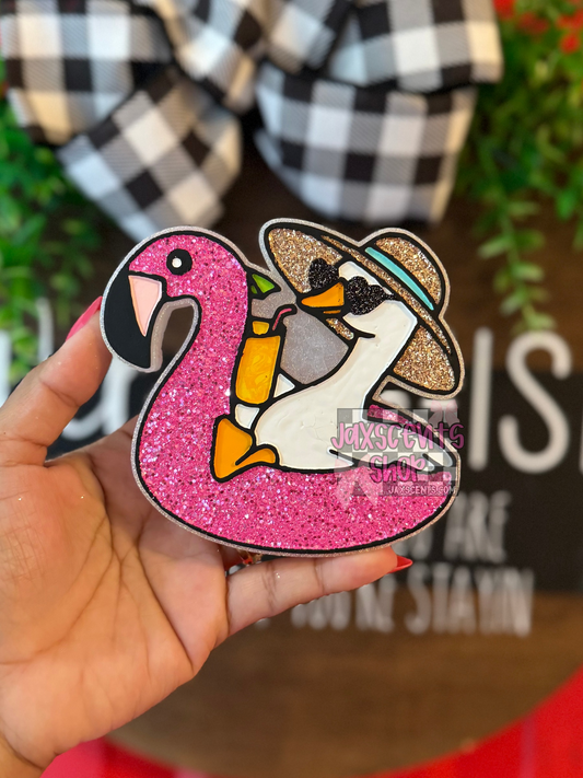 Goose on Flamingo Floatie Car Freshie