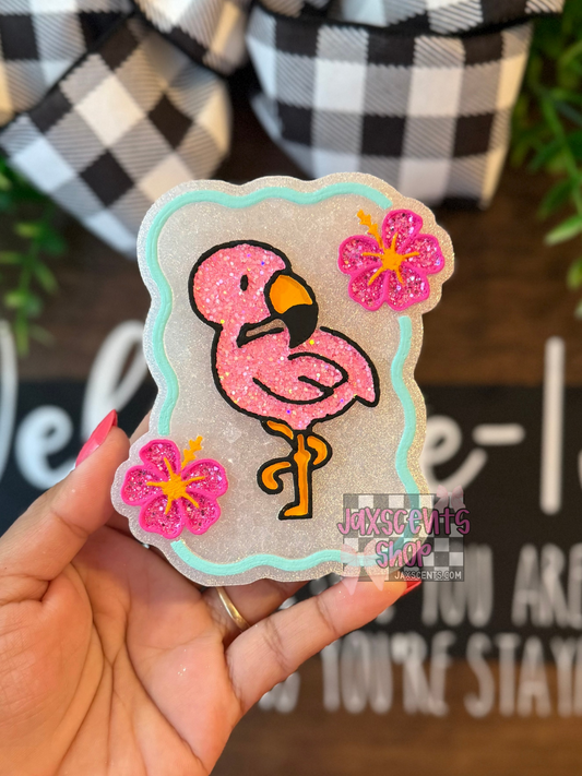 Flamingo Hibiscus Frame Car Freshie