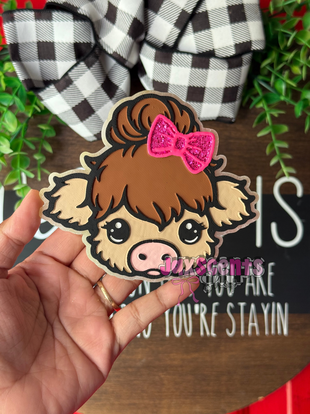 Highland Cow Head With Bow Car Freshie