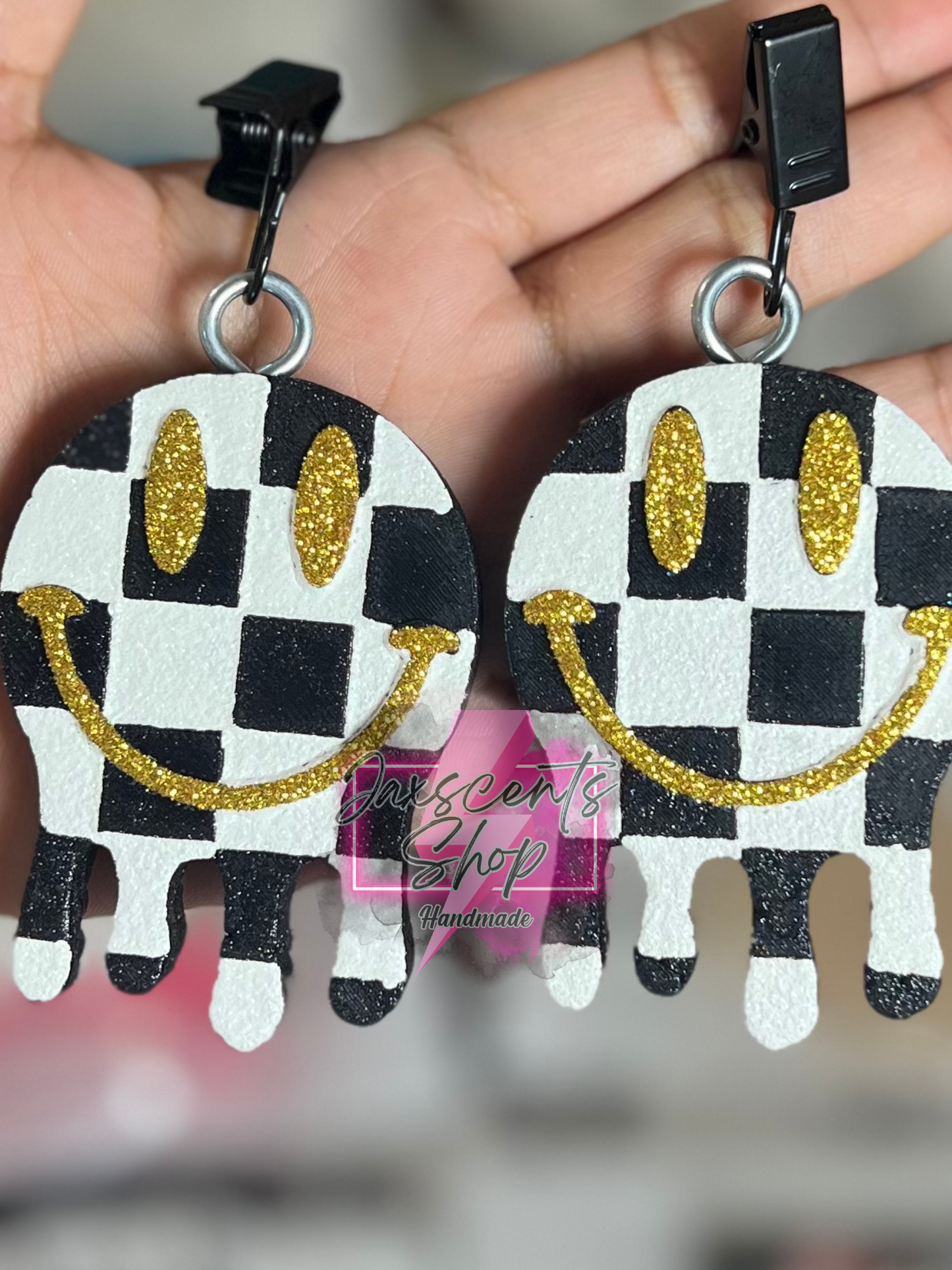 Checker Drip Smiley VENT CLIPS