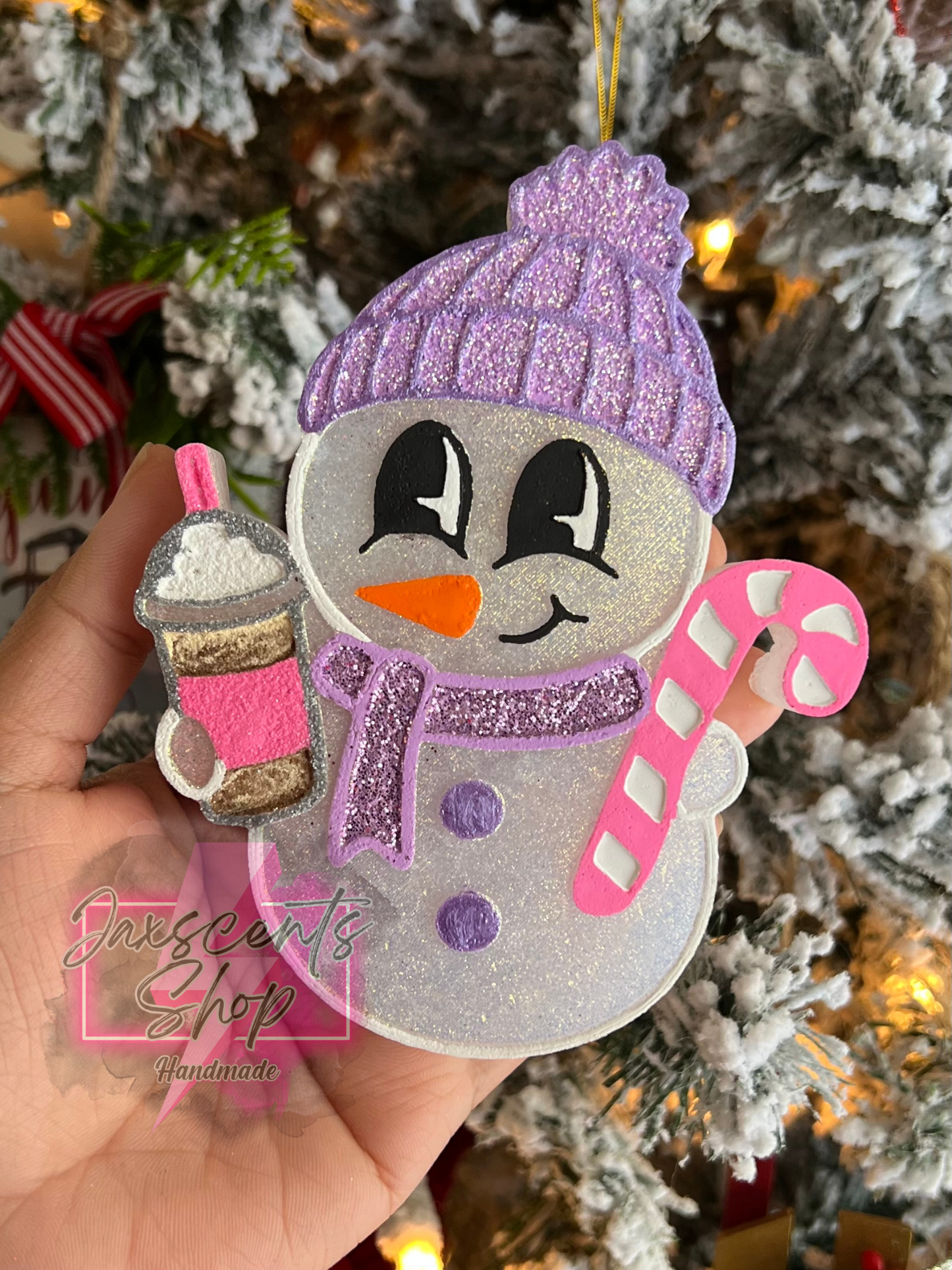 Snowman With Coffee And Candy Cane