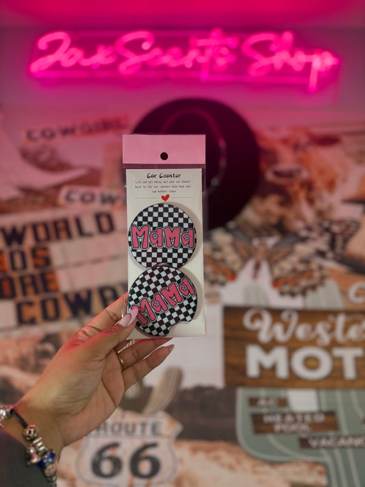 Pink Mama Checker Coaster Set