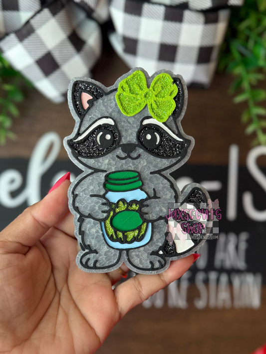 Pickle Jar Raccoon with Bow Car Freshie