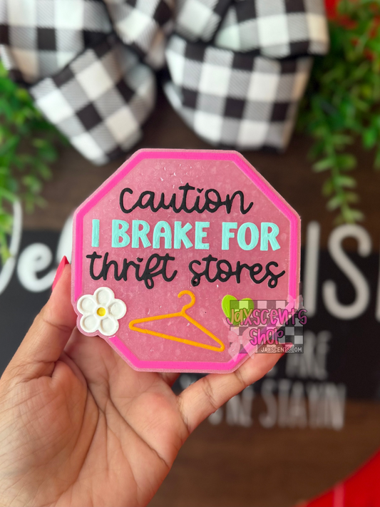CAUTION I Brake For Thrift Stores Car Freshie
