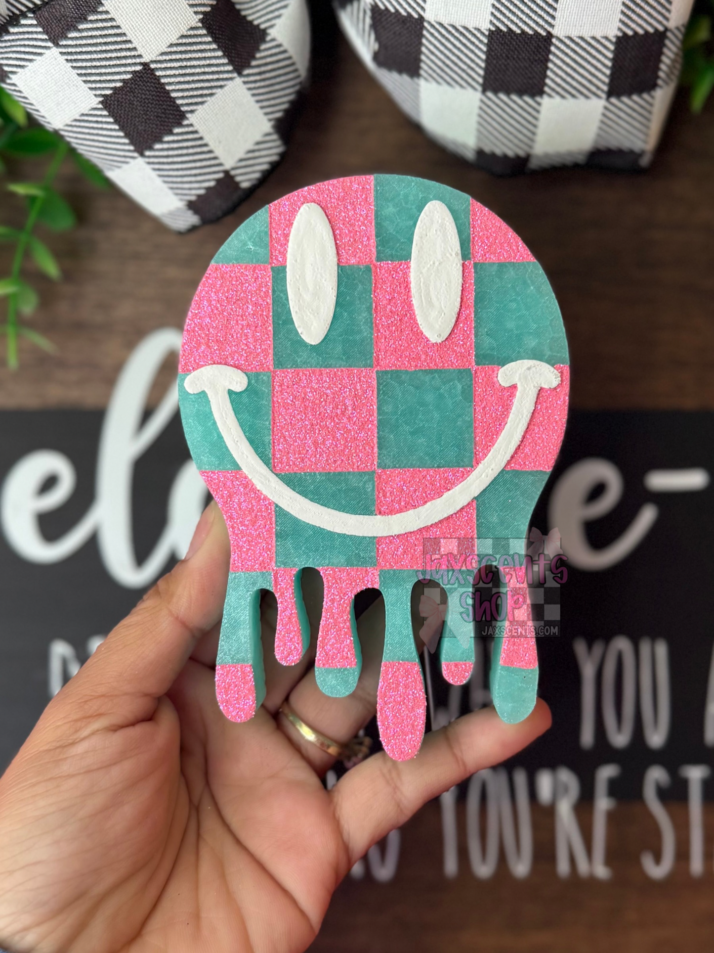 Checkered smiley Car Freshie